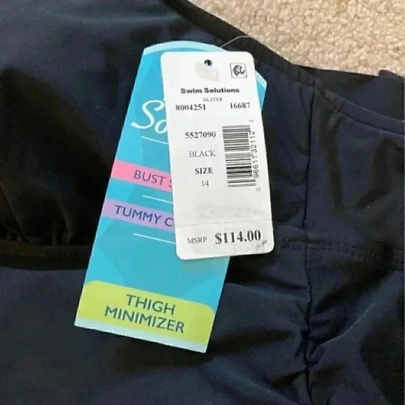 New with tags Swim Solutions Solid V-Neck skater Swimdress in size 14 - Picture 5 of 6